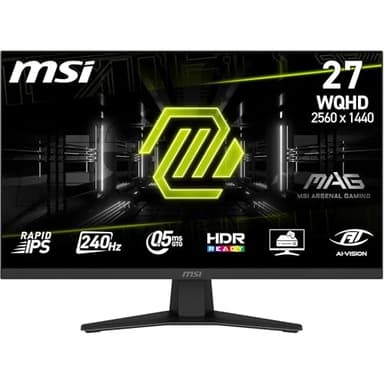 MSI mag 274QF X24, Monitor Gaming 27 Pulgadas WQHD, IPS rápida de 2560 x 1440, 240 Hz, 0,5 ms, Preparado para HDR, AMD FreeSync, Eye Care, AI Vision, inclinación Ajustable, Soporte Vesa, Negro