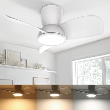 Ateroll Ventilador de Techo con Luz, Ø76CM, LED Regulable 3CCT (3000K-4000K-5000K), 1500LM Ventilador de Techo con Mando a Distancia, 6 Velocidades, Temporizador, Apto para Salón, Dormitorio