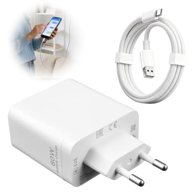Cargador 80W USB C Carga Rápida con Cable 2M Blanco, Adaptador Tipo C Compatible con OPPO Find X7 X6 X5 Pro Reno 13 12 11 10 Pro y One-Plus 12 11 Nord y Realme, Adaptador de Cargador Carga Flash