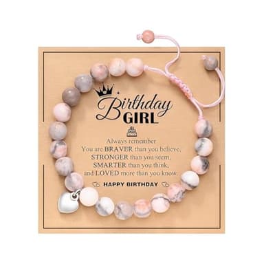 BIRLOZA Pulsera de piedra natural rosa Tarjeta de joyería Regalos de cumpleaños para niñas Ideas de regalos de cumpleaños para hijas Regalos para mejores amigas