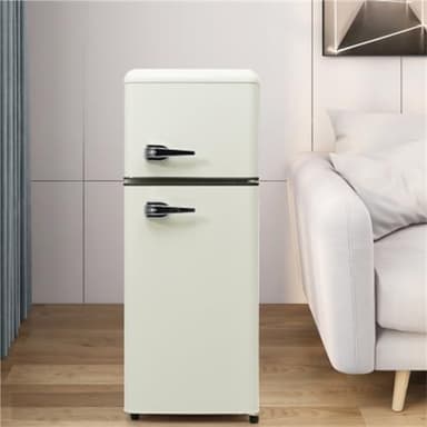 Frigorífico Retro De Dos Puertas Con Congelador - 105,5 Cm Alto, 41 Cm Ancho, Capacidad 92l, Congelador 28l, Clase Energética F, 181 Kwh/año, -27°c A 13°c, Luz Led, Ideal Para Espacios C(Color:Blanco)