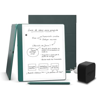 Kindle Scribe (versión 2024) de 64 GB, una funda de cuero Amazon Premium y un adaptador de corriente Amazon Powerfast de 9 W