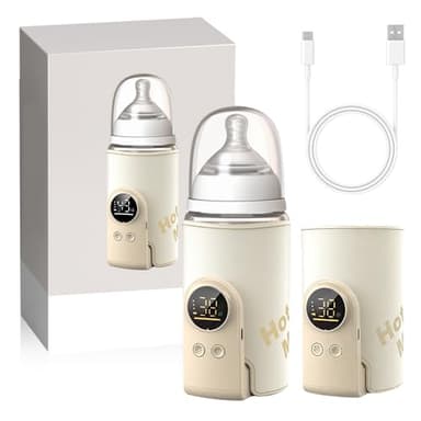 Calentador de Biberones Portátil para Leche, 8000 mAh Calientabiberones Portátil con Pantalla LCD Calentador de Botellas con 6 Temperaturas Ajustables Calentador Biberones para Hogar, Coche, Viajes