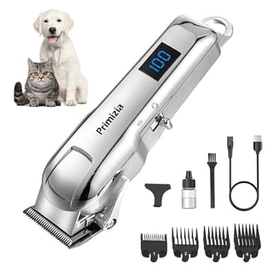 Primizia Maquina de Cortar Pelo para Perros Profesional Inalámbrico,Recargable,Peluquería de Canina,Cortapelos para Perros para Pelo Largo y Grueso,Gris