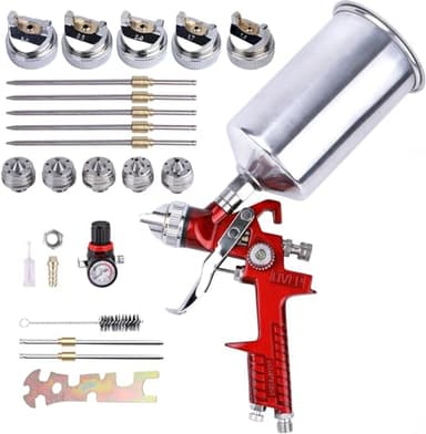 WOOLUCK® Pistola de Pintura HVLP con 5 boquillas, 1,4mm 1,7mm 2,0mm 2,5mm y 3,0mm, 1000cc Taza de Aluminio, para Auto Paint, Pintura de Coches