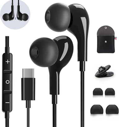 Auriculares USB C para Samsung Galaxy S26 Ultra S25 S24 S23 A56 A55 A35 A17 A16 5G In-Ear Tipo C Auriculares con Cable Cascos con Micrófono Control del Volumen,para iPhone 15 16 17 Pixel 10 9