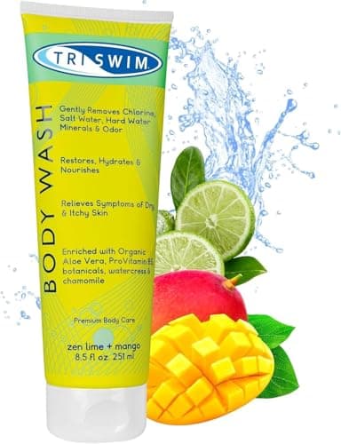 TRISWIM - Gel de Ducha Anticloro para Nadadores, Gel de Baño Elimina Efectos del Cloro, Gel Ducha Hidratante Después de Nadar - Lima Mango, 251 ml