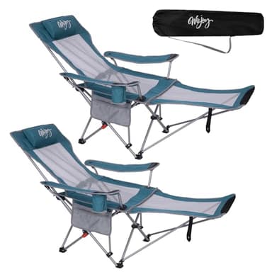 #WEJOY Silla de camping plegable 2 en 1, 180 kg, con reposapiés, silla de playa con respaldo ajustable en 4 posiciones, sillón de relax con soporte para bebidas, tumbona para exteriores, camping