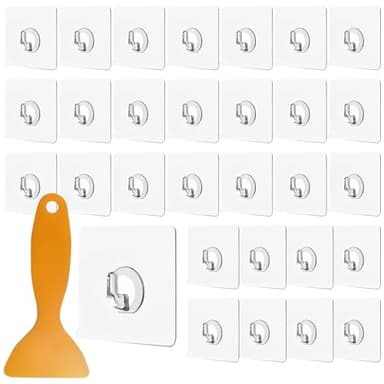Xpieoyrm 30 Piezas Ganchos Adhesivos Impermeables Para Pared, gancho de pared impermeable resistente al aceite, sin perforar ni clavos, Carga máxima de 10 kg, para Colgar en la Cocina Y el Baño