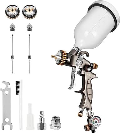 BEETRO Pistola de Aire HVLP - Boquillas de 1.4mm/1.8mm, Pulverizador de Pintura con Vaso de Flujo de 600ml y Accesorios Pulverizador Profesional de Alimentación por Gravedad para Automoción