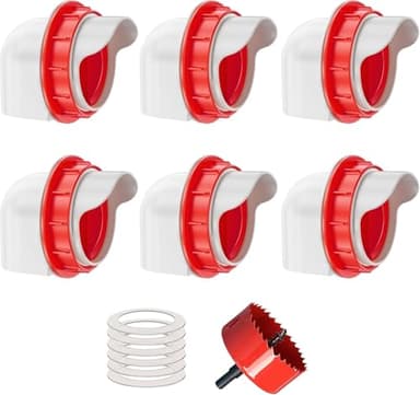 ZenxyHoC Comederos para Gallinas 6 Puertos, Comedero Automático para Aves, DIY Kit de Alimentación por Gravedad para Cubos Barriles Cubetas