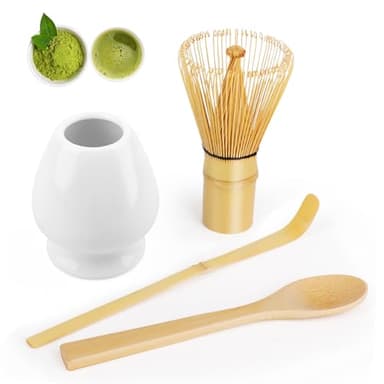 LWMTT 4 Piezas Matcha Kit, Batidor Matcha de 80 Varillas, 2 Cuchara de Té, Porta Batidor, Matcha Set Perfecto para Regalos de Cumpleaños y Navidad - Blanco