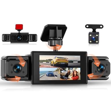 Rimoody 4 Canales Dashcam para Coche 360°, 4 1080P Delantera y Trasera Izquierda Derecha, 3 Pulgadas IPS Dash CAM 1080P con Visión Nocturna IR/Vídeo en Bucle/24H Monitor/Asistencia de Estacionamiento