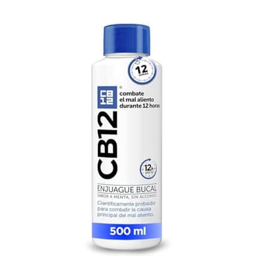 CB12 Enjuague Bucal para Halitosis - Combate el Mal Aliento Durante 12 Horas – Colutorio Sabor Menta y Sin Alcohol - Probado Científicamente - 500 ml