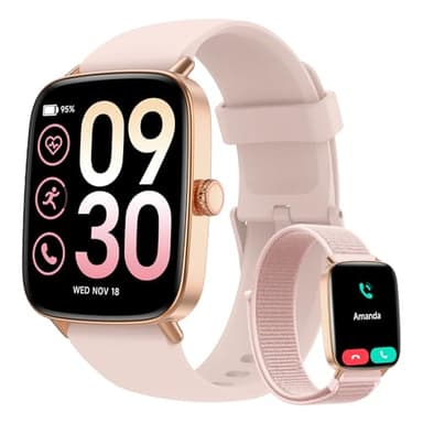 Yoever Reloj Inteligente Mujer, 1.85" Smartwatch Mujer con Llamadas y Whatsapp Notificación, SpO2/Pulsómetro/Sueño/Podómetro, 110 Modos Deporte, 2 Correas, IP68 para Android iOS Rosa
