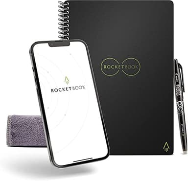 Rocketbook Core Cuaderno Inteligente Reutilizable, Conectado Digitalmente con Bolígrafo, Paño y Aplicación, Cuadrícula de Puntos, Negro, Tamaño A4 21 cm x 29,7 cm, 32 Páginas