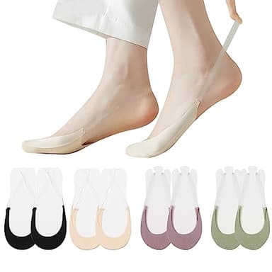 Calcetines Invisibles Mujer, 4 Pares de Medias Invisibles Verano con Tirantes y Espalda Calcetín Invisible Antideslizante Calcetines Cortos Adecuado para Tacones Altos y Zapatos de Barco (EU 35-38)