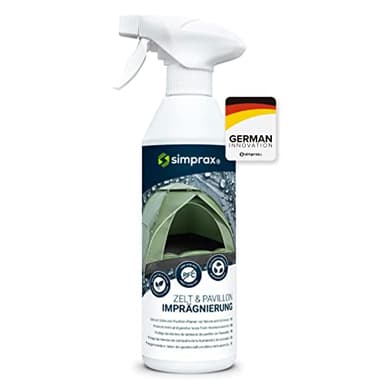 SIMPRAX® Spray Impermeabilizante Textil para Tiendas de Campaña Lonas Accesorios de Exterior - Certificado Oeko-Tex - Spray Impregnante Transparente Hidrofugo Ecologico con Protección UV - 5 L