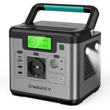 SWAREY Estación de Energía Portátil, 518Wh Generador Solar, Salida de CA de 500W (Pico de 1000W), Puerto USB-C de 65W, Batería Externa para Camping Viajes Exterior RV Inicio