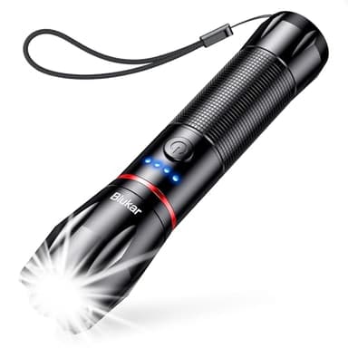 Blukar Linterna LED Recargable, Super Brillante Linternas de Aluminio con 5 Modos de Luz, 2000L Flashlight de Mano Impermeable Enfoque Ajustable para Camping, Senderismo, Emergencia, DIY