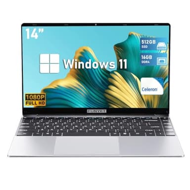 FUNYET Ordenador Portátil 14 Pulgadas LPDDR4 16GB RAM 512GB SSD Win 11 Portátil Celeron N5095 hasta 2,9 GHz Expansión TF 1TB 1920×1080 FHD Laptop 5G WiFi BT 5.0 USB 3.0 Mini-HD 180° Plegable