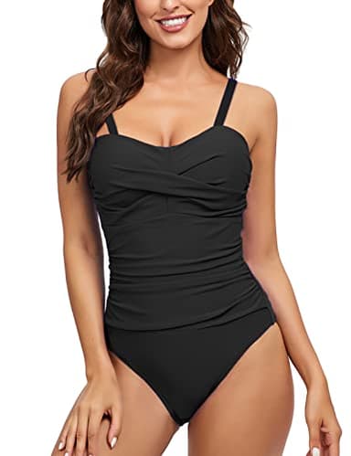 heekpek Traje de Baño Una Pieza para Mujer Bañadores Mujer Reductores Cuello en V Pliegues Bañador Bikini Retro, Negro, M