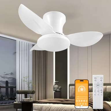 YrgePowk Ventilador Techo con Luz - Ventilador Silencioso con Mandos a Distancia 60W - 6 Velocidades Dc Reversible Ventilador Plafón Temporizado Para Cocina, salón, Dormitorio, Comedor 65CM Blanco