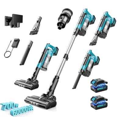 Aspirador sin Cable 700W/60kPa/70Min, Aspiradora Escoba sin Cable Potente Modo Automático con Cepillo para Colchón, Aspiradora Inalámbrica para Suelos Duros, Alfombras