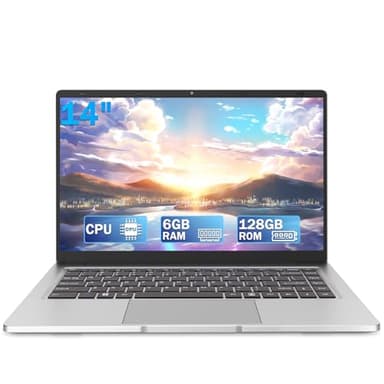 Ordenador portátil de 14 pulgadas, 6 GB RAM 128 GB SSD ordenador de doble núcleo 1366 x 768 pantalla HD, WiFi 2.4/5G, BT 5.0, ordenadores portátiles PC adecuados para el trabajo y el estudio, equipado