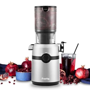 Fretta Extractor de Zumos y Verduras, Apertura de 108MM y Capacidad de 1L, Licuadora Prensado en Frio para Verduras Frutas Enteras, 200W Slow Juicer Machine, Fácil Montaje y Limpieza, Sin BPA(Plata)