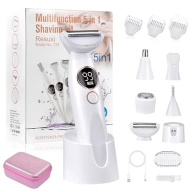 Afeitadora Mujer, 5 in 1 Rasuradora Mujer Zona Intima USB Recargable Profesional Afeitadora Mujer Zona Intima Uso en Seco y en Mojad, IPX7 Impermeable Indoloro Maquina Depilar Mujer