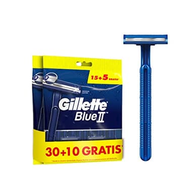 Gillette Blue II Máquinilla de Afeitar Desechables Para Hombre, Pack De 30+10 Gratis, Cuchillas De Afeitar De Dos Hojas Con Cabezal Fijo, 40 Unidades