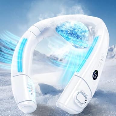 Ventilador de Cuello Portatil Con Hielo Placa de Refrigeración Grande, Ventilador Pequeño Silencioso Aire Acondicionado Ponible 6000mAh USB Recargable, 360° Aire Frio Trasera para Viaje Oficina,Blanco
