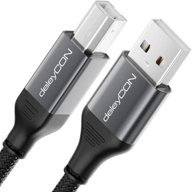 deleyCON 7,5m Cable USB de Impresora (para Impresoras, Escáneres, MIDI) Cable USB-A a USB-B Trenzado + Enchufe Metálico para Epson Brother Canon Portátil Tablet PC MacBook HP Samsung