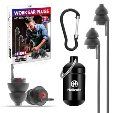 Tapones para los oídos de protección auditiva, 2 pares, con cordón, para bricolaje y artesanos profesionales, reutilizables, silicona suave, 2 tamaños, cancelación de ruido de 25 dB