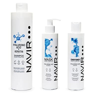NAVIR Profesional | Pack champú sin sulfatos ni parabenos con Ácido Hialurónico y Keratina, mascarilla y acondicionador – Tratamiento post alisado orgánico hidratante para cabello - 500ml+200ml+200ml