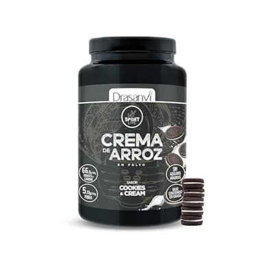 Drasanvi SPORT LIVE CREMA DE ARROZ by - Bajo contenido en grasa - Disolución instantánea - Sin azúcares añadidos - VEGANO - SIN GLUTEN - Sabor COOKIES & CREAM - 1kg