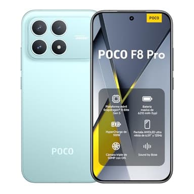 XIAOMI POCO F8 Pro - Smartphone de 12+256GB, Triple cámara de 50MP con OIS, Pantalla AMOLED de 6,59” 120Hz, Snapdragon 8 Elite, Hypercharge 100W, Cargador no Incluido, Azul (Versión ES)