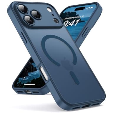 Oududianzi-Funda para iPhone 17 Pro MAX Compatible con MagSafe, Funda Trasera Translúcida de PC, TPU Silicona Bumper, Carcasa de Protección Militar Anti-Choques Antigolpes-Azul