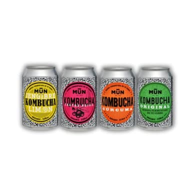 Mūn Ferments Kombucha Pack Mix 12x330ml - Bebida Ecológica Con Probióticos - Té Verde Kombucha Sin Azúcar - Baja En Calorías - Latas Libres De BPA - Infusión Fermentada Artesanal - Libre De Gluten