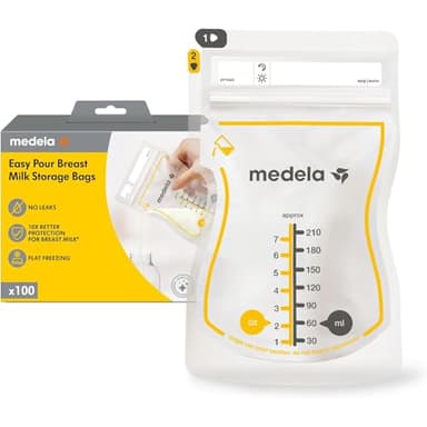 Medela bolsas de almacenamiento de leche materna Easy Pour, bolsas desechables de 210 ml, a prueba de fugas, protegen los nutrientes de la leche, sin BPA, paquete de 100, Exclusivo en Amazon