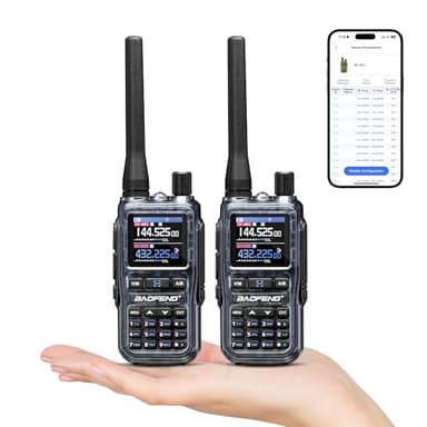 Baofeng GT-5R Mini Walkie Talkie 5W Doble Banda VHF UHF, Programación Inalámbrica por App, 999 Canales, Doble PTT, Puerto de Carga USB-C, Airband/FM, Linterna, Gris(Pack de 2)