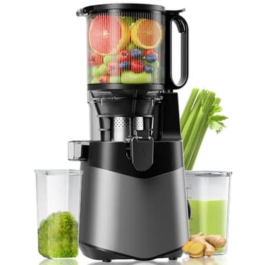 Extractor de jugos, 350W - Extractor en frío de prensado lento con tolva de alimentación extra grande de 148mm, capacidad de 2L, para frutas y verduras enteras, fácil de limpiar con cepillo