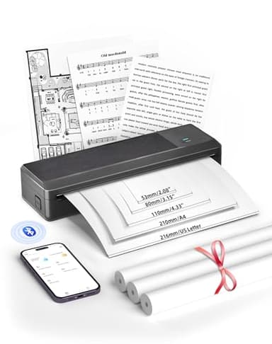 BORN4SHIP Impresora Térmica A4, Impresora térmica portátil con 3 Rollo de Papel térmico A4, Impresora Móvil Compatible con iOS & Android, Impresora Térmica Bluetooth para Viajar casa Oficina Escuela