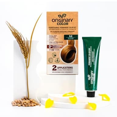 Originary Color - Kit de Coloración Profesional Permanente, Color 9-0 Rubio muy Claro + Crema Oxidante 100 ml + Champú 30 ml | Fórmula sin amoniaco y sin PPD.