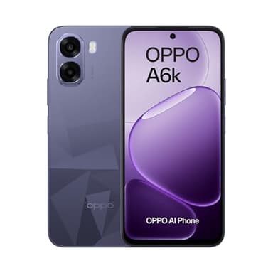 OPPO A6k 4G - Smartphone Libre con IA, 4GB RAM+256GB, Batería 6100 mAh, Pantalla LCD HD+ 120Hz, IP64, Cámara 50MP, Dual SIM, Versión Española - Negro