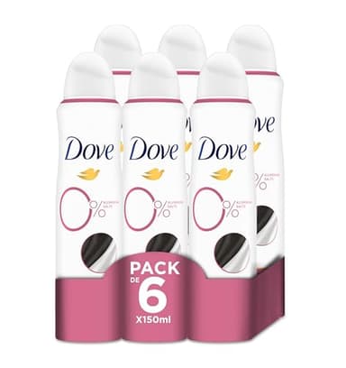 Dove Sensitive 0% Desodorante Invisible, Aerosol 48h Sin Aluminio Ni Alcohol para Mujer y Pieles Sensibles con Protección Antibacteriana Zinc, Pack de 6 x 150 ml