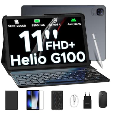 DOOGEE Tab E3 Tablet con Teclado y Lápiz, 32GB+256GB/TF 2TB Android 15 Tablet 11 pulgadas, Tablets 4G con Helio G100, Gemini AI Tablets Gaming 5G WIFI, 8800mAh/13MP+5MP/GPS/OTG/FACE ID/Doble altavoces