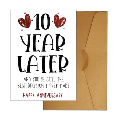 XIHIRCD Tarjeta de Aniversario de 10 Años, Tarjeta de Feliz Décimo Aniversario con Sobre Dulce Tarjeta del Décimo Aniversario Divertida Tarjeta de Felicitación de Boda Regalos Románticos para Pareja