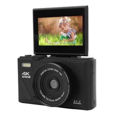 UPALDHOU Cámara Digital de 64MP, Cámara de Vlogging 4K con Pantalla Abatible de 3 Pulgadas y Zoom Digital de 18X, para Creadores de Contenidos de Fotografía y Vídeo (Black)